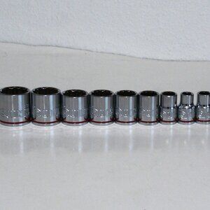 9 Piece QUINN Standard 12 Point 3/8 Drive Sockets 5/16, 3/8, 7/16, 9/16, 5/8...